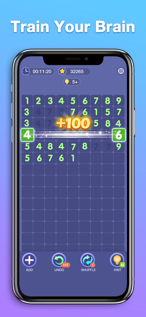 Match Ten - Number Puzzle - Match Ten mobile app interface showing a number puzzle grid with digits four and six matched to equal ten