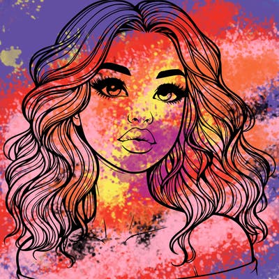 realistic girl with wavy hair and lips