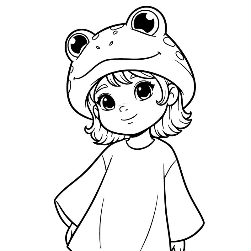a girl wearing a frog hat