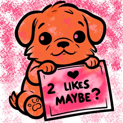 a puppy holding a sign that says 2 likes maybe?