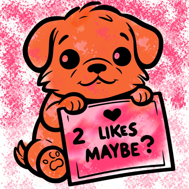 a puppy holding a sign that says 2 likes maybe?
