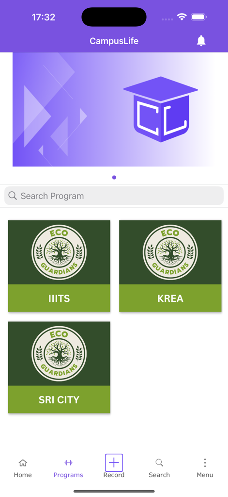 Campus.Life - Dashboard der Campus.Life App mit Campus-Programmen für Studenten und Mitarbeiter.