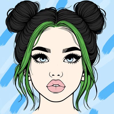 realistic girl with two buns on her hair and lips