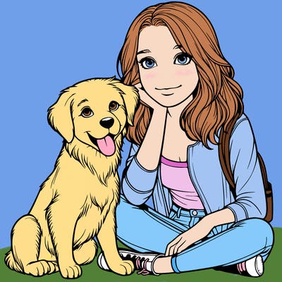 realistic girl with dog