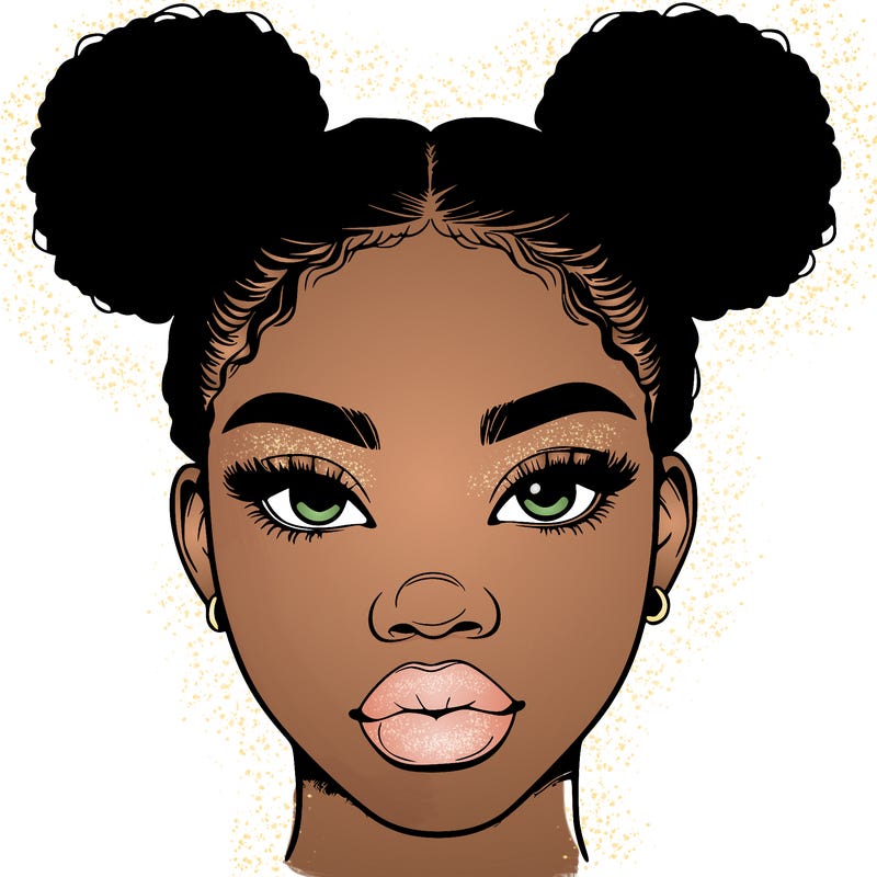 realistic black woman with two buns
