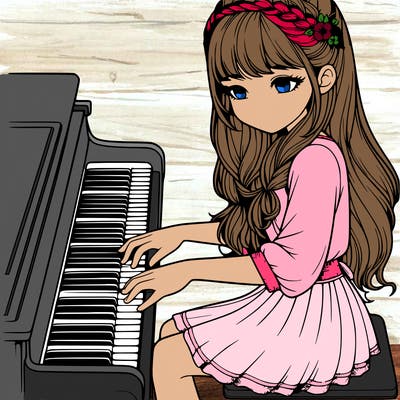realistic girl playing the piano