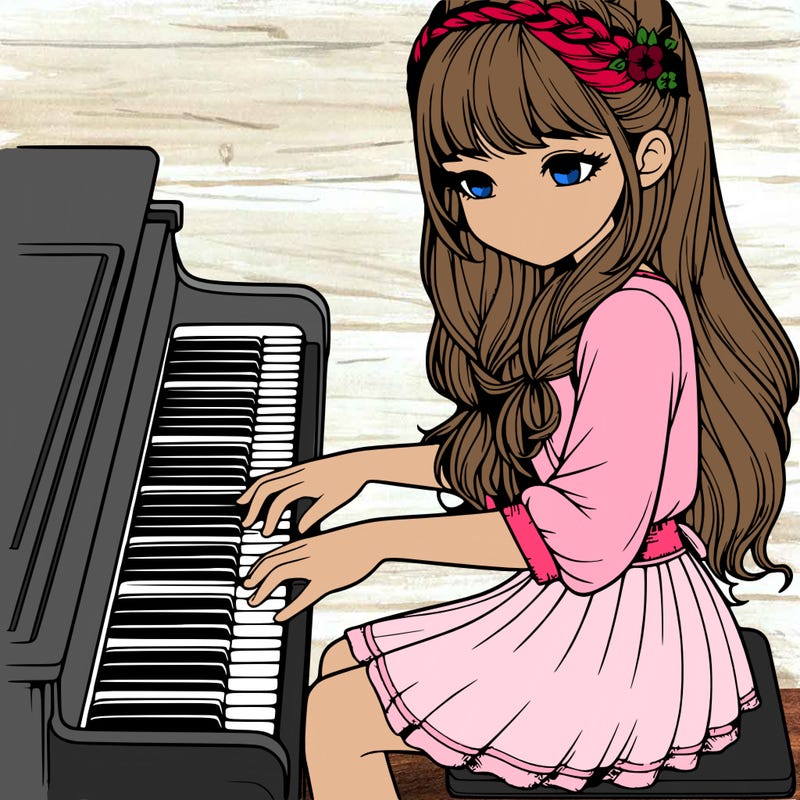 realistic girl playing the piano