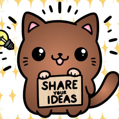a cute cat saying share your ideas
