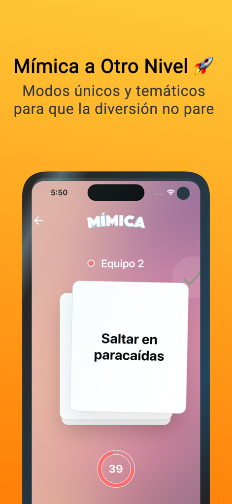 Mímica x Tomanji - Mímica x Tomanji mobile game screen featuring a skydiving charades challenge