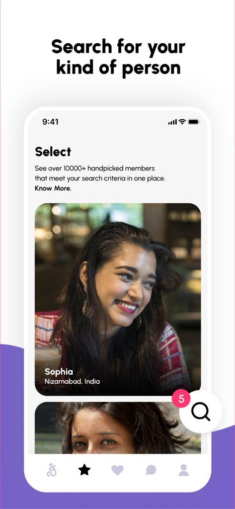 Interface of Neetho dating app showing the Select feature with a profile of a Telugu woman from India.
