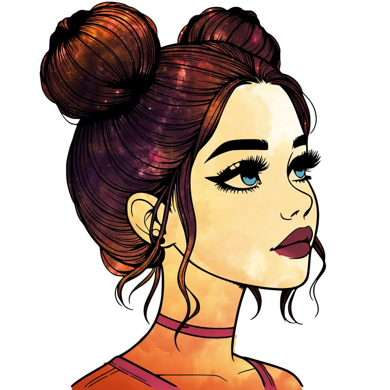 realistic girl with buns on the top of her head