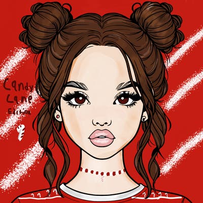 realistic girl with two buns in hair and lips