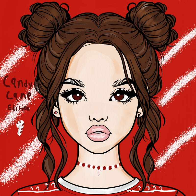 realistic girl with two buns in hair and lips