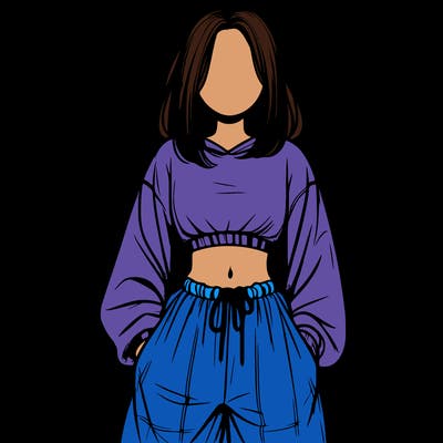 realistic girl faceless with baggy pants and a crop top