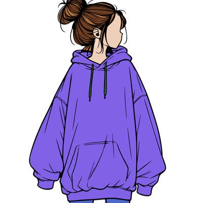 realistic girl with a oversized sweatshirt on and a bun
