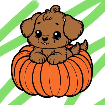 cute little puppy in a pumpkin