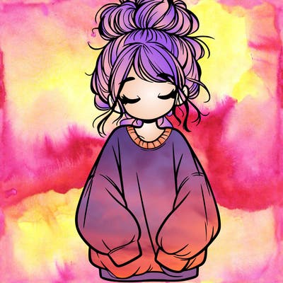 girl with baggy sweatshirt and messy bun