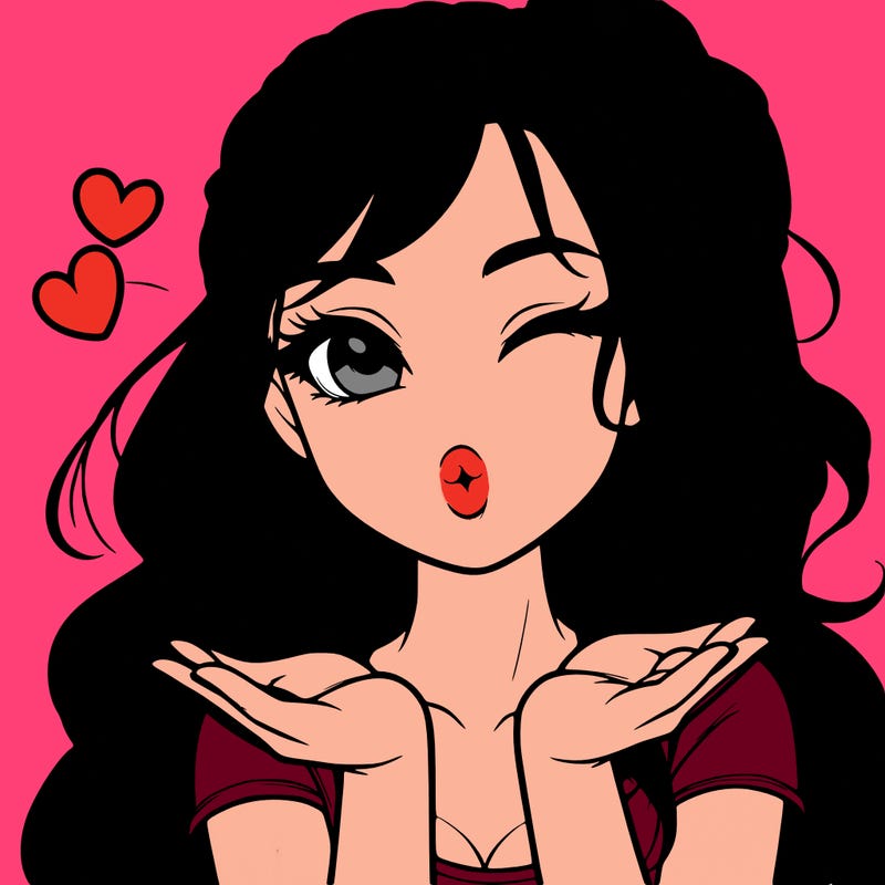 realistic girl winking and blowing a kiss while making heart hands