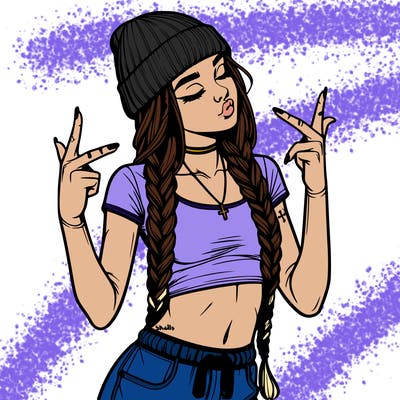 realistic teenage girl with braids and a beanie and crop top doing 🫶🏼