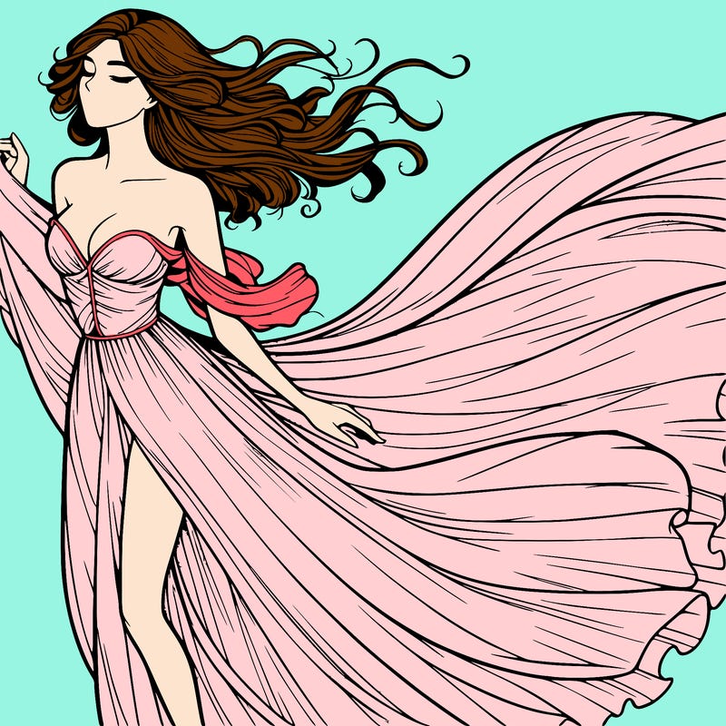 realistic woman in dress flowing the the wind