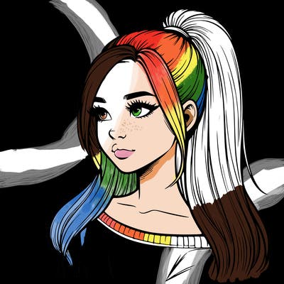 realistic girl with a high ponytail