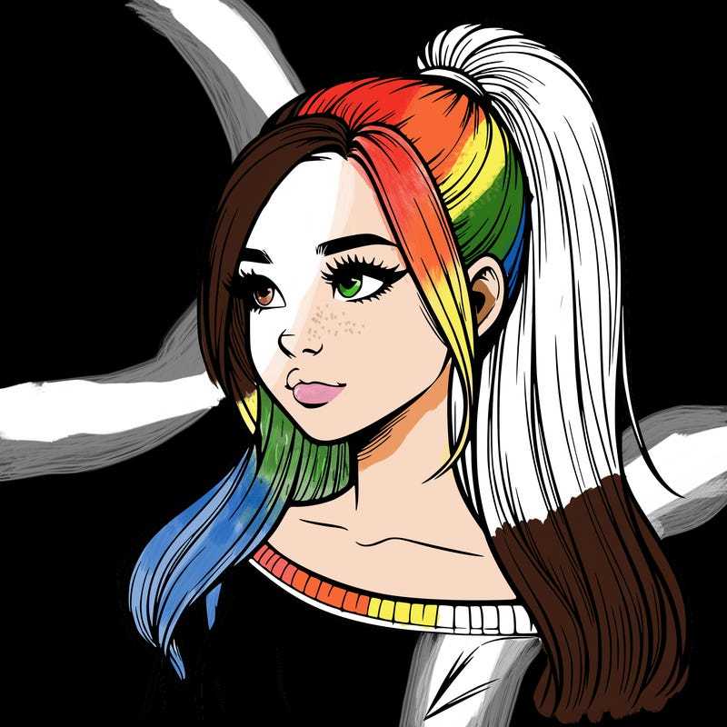 realistic girl with a high ponytail