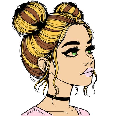 realistic girl with buns on the top of her head