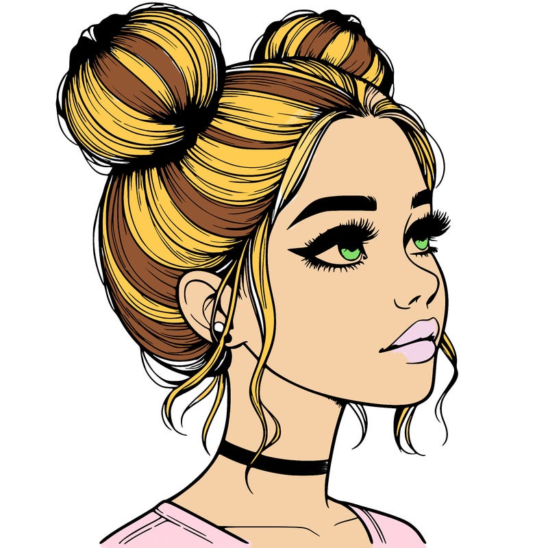 realistic girl with buns on the top of her head