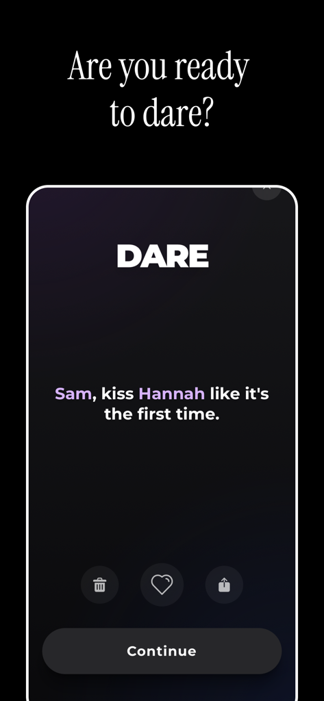 Sex Game: Truth or Dare - Una indicación de reto de la aplicación Sex Game que muestra una tarea romántica para una pareja