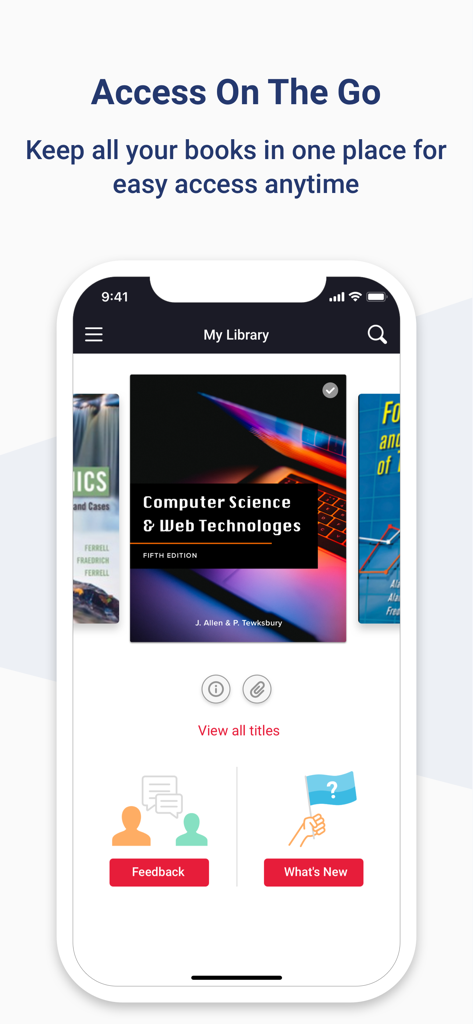 McGraw Hill Express Library - McGraw Hill Express Library app interface showing a digital bookshelf with academic textbooks