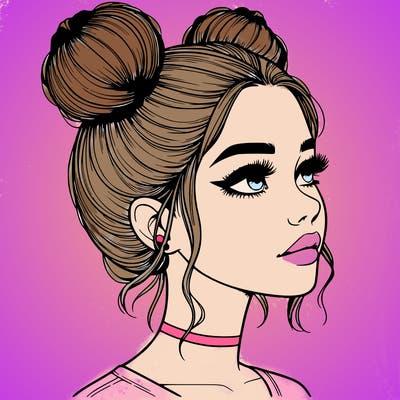 realistic girl with buns on the top of her head