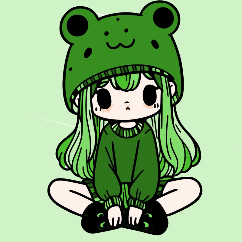 a girl wearing a frog hat and some frog socks