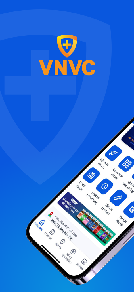 VNVC mobile application interface displaying vaccination booking and tracking features