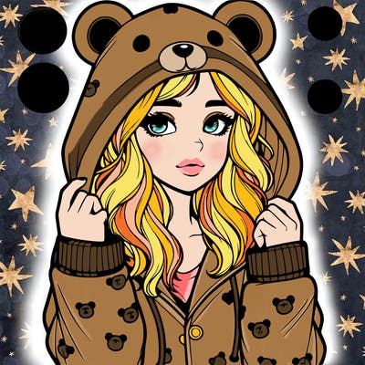 realistic girl in a animal pjs hoodie