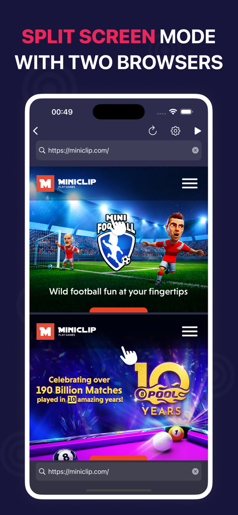 AutoClicker - Automatic Tapper - Split screen mode displaying two browser windows with auto click targets