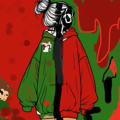 realistic girl with a oversized sweatshirt on and a bun