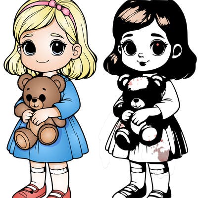 realistic little girl holding a teddy bear