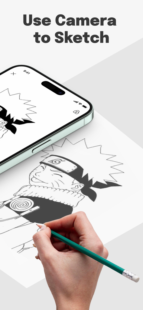 AR Sketch: Paint & Drawing! - Hand tracing an anime drawing on paper using a smartphone camera and AR app