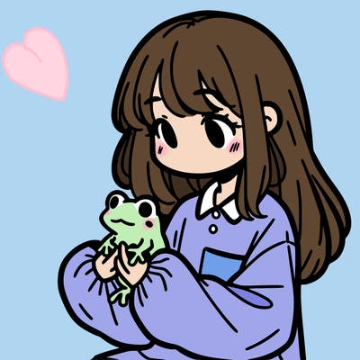girl with long hair and a oversized shirt. and she is holding a frog
