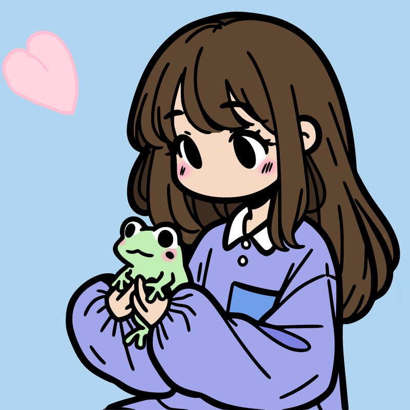 girl with long hair and a oversized shirt. and she is holding a frog