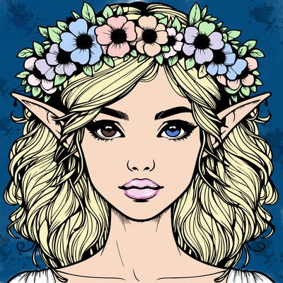 realistic female elf with flower crown