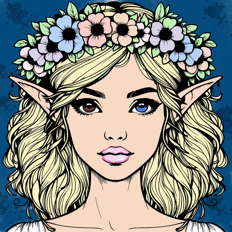 realistic female elf with flower crown