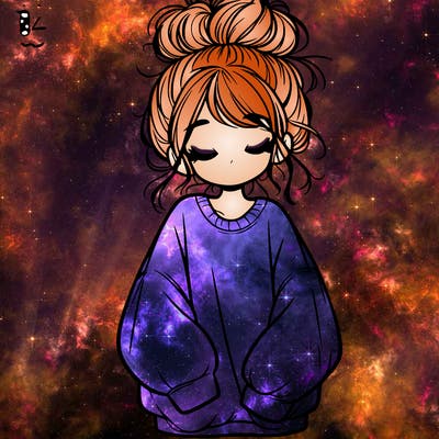 girl with baggy sweatshirt and messy bun