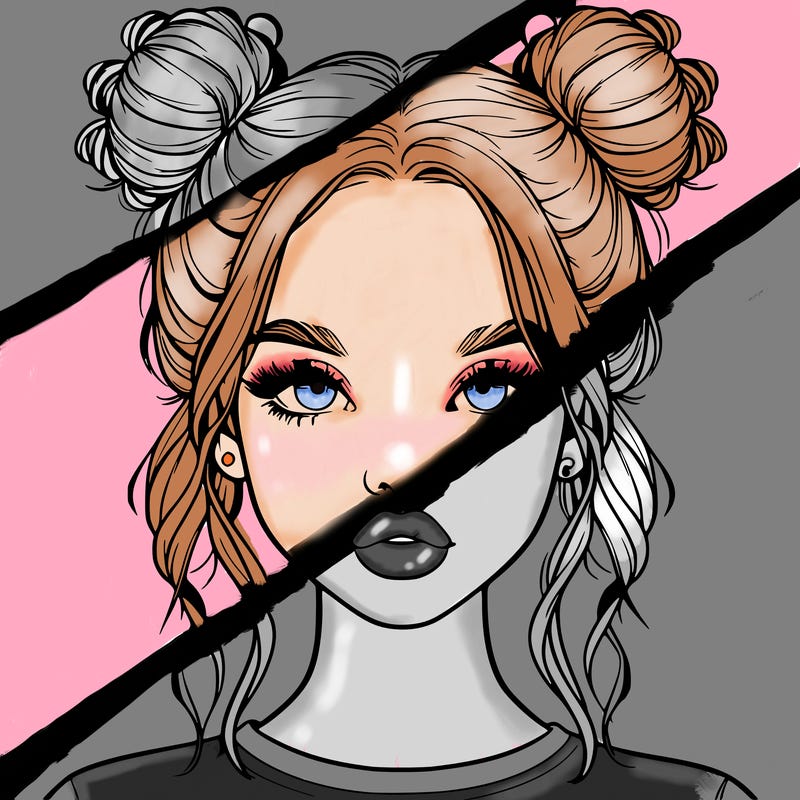 realistic girl with two buns in hair and lips