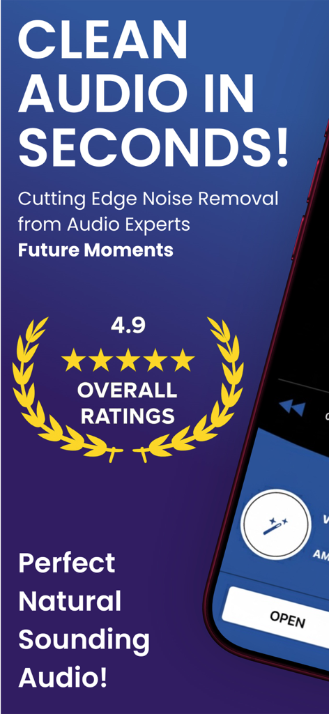 Podcast Cleaner AI Denoise Fix - Podcast Cleaner AI app interface showing audio noise removal features and a 4.9 star rating
