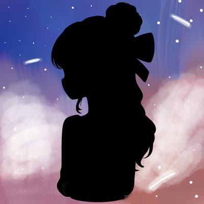 realistic girl  with hip length hair a bun and a big bow on the back of head