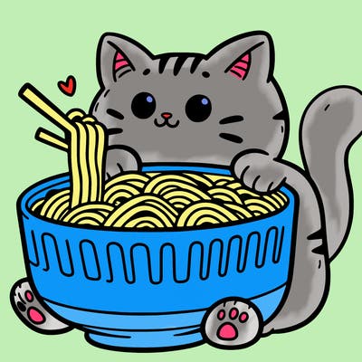 cat with ramen