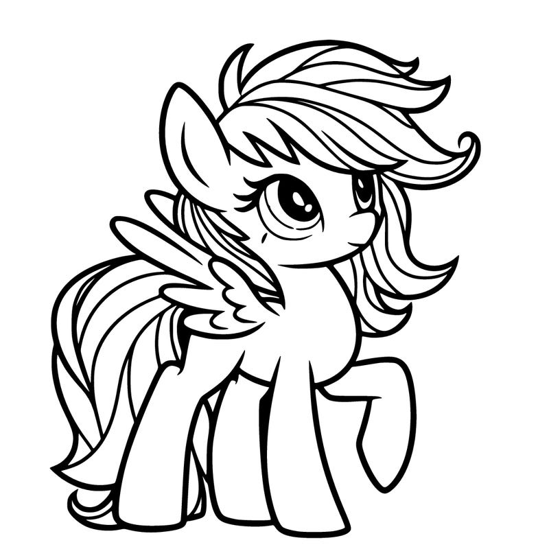 a shy pony with tall hair and tall will small wings