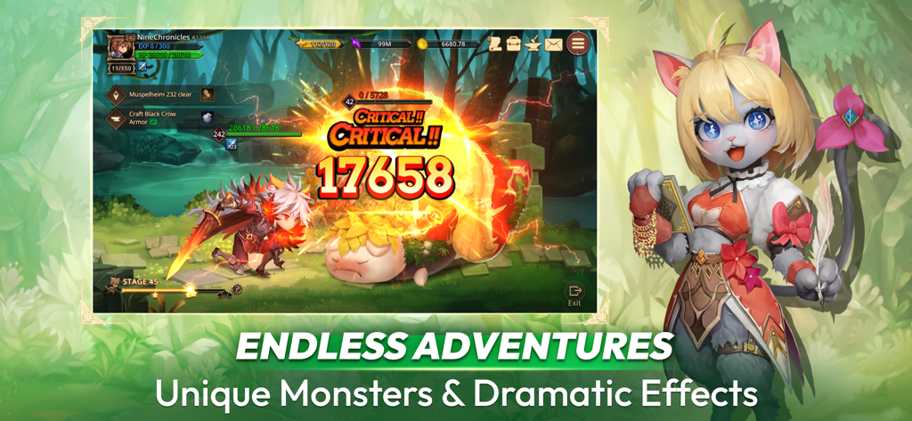 ドラマチックな戦闘エフェクトとファンタジーキャラクターが登場するNine Chronicles MモバイルRPGの戦闘シーン