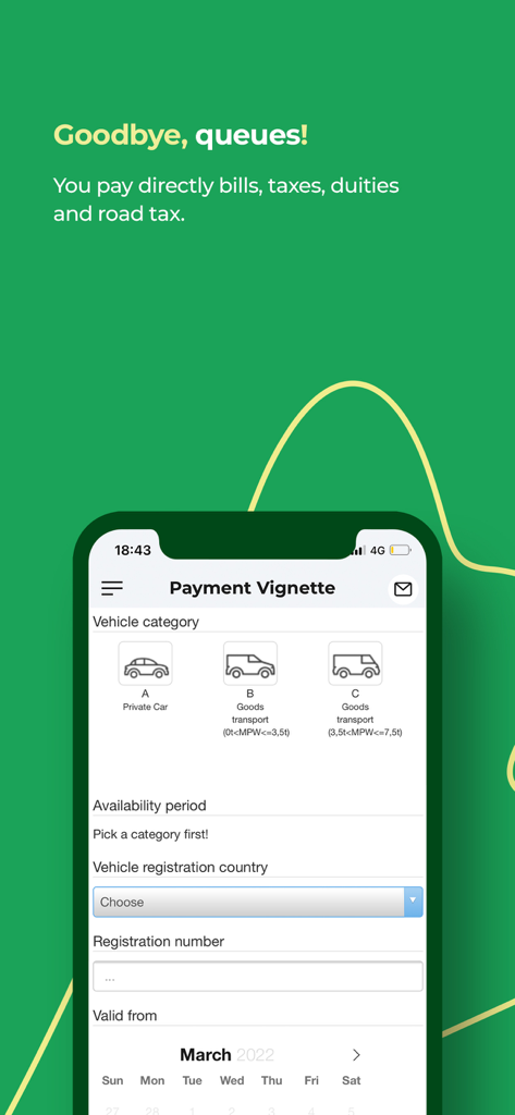 CEC Bank Mobile Banking - Interfaz de la aplicación de banca móvil de CEC Bank para pagar impuestos de circulación y viñetas